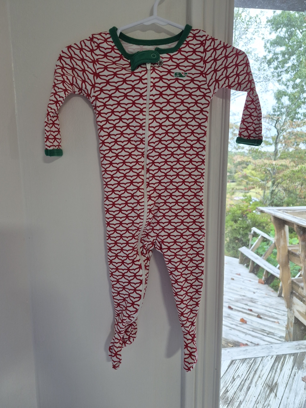 Vineyard Vines Red and White Kids Footed Christmas Onsie